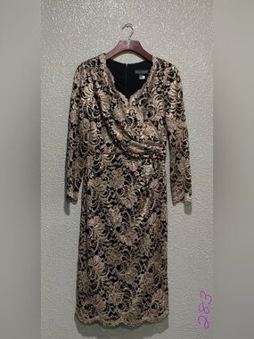 Jessica Howard Black Dress with Gold Lace Overlay